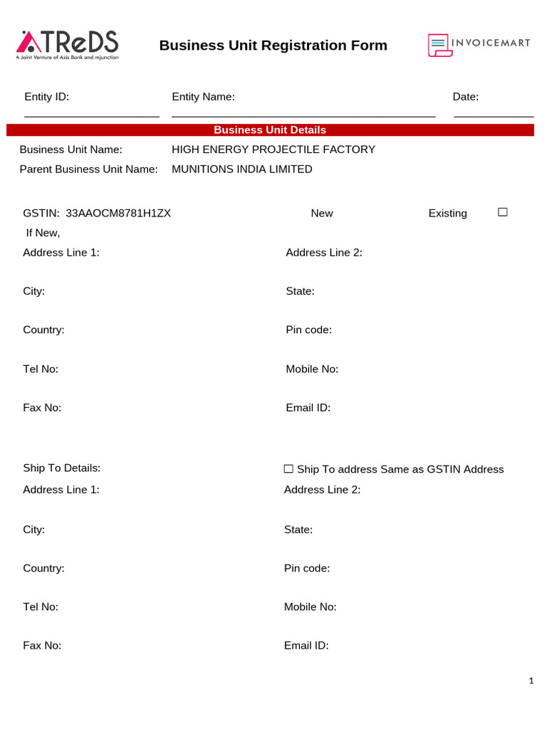 Business Unit Registration Form Template | PDF | Financial Services ...