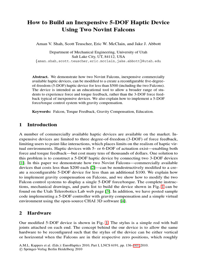Build a Low-Cost 5-DOF Haptic Device | PDF | Force | Kinematics
