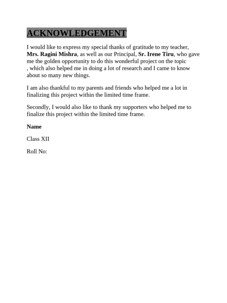 Project Acknowledgement and Thanks | PDF