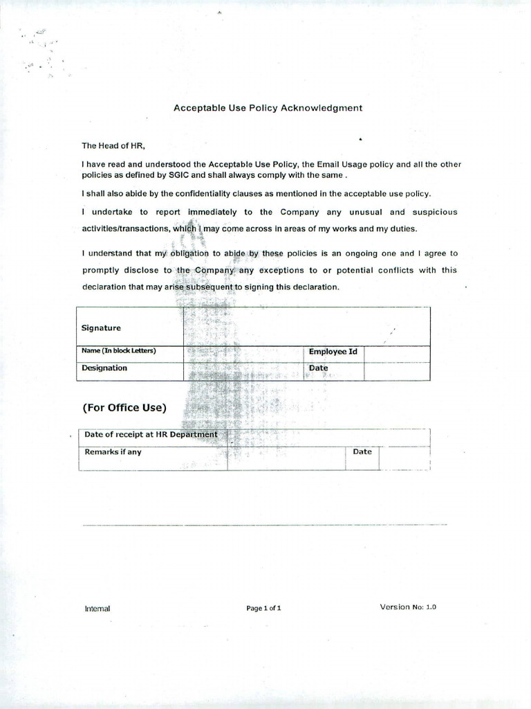 Acceptable Use Policy Acknowledgment | PDF