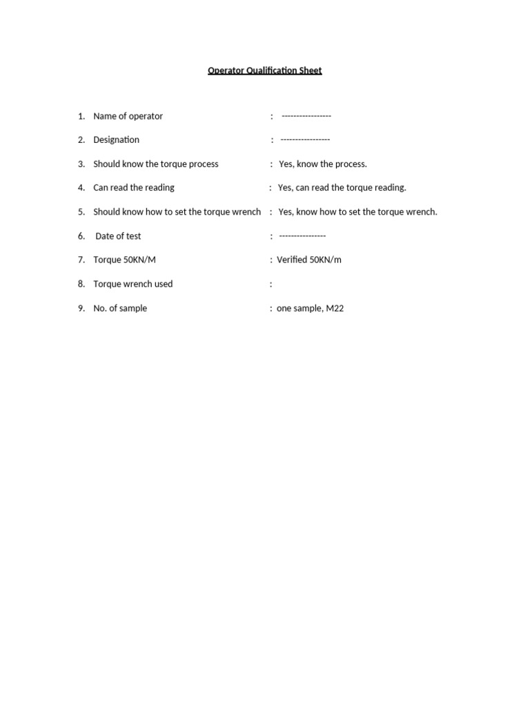 Operator Qualification for Torque Wrench | PDF