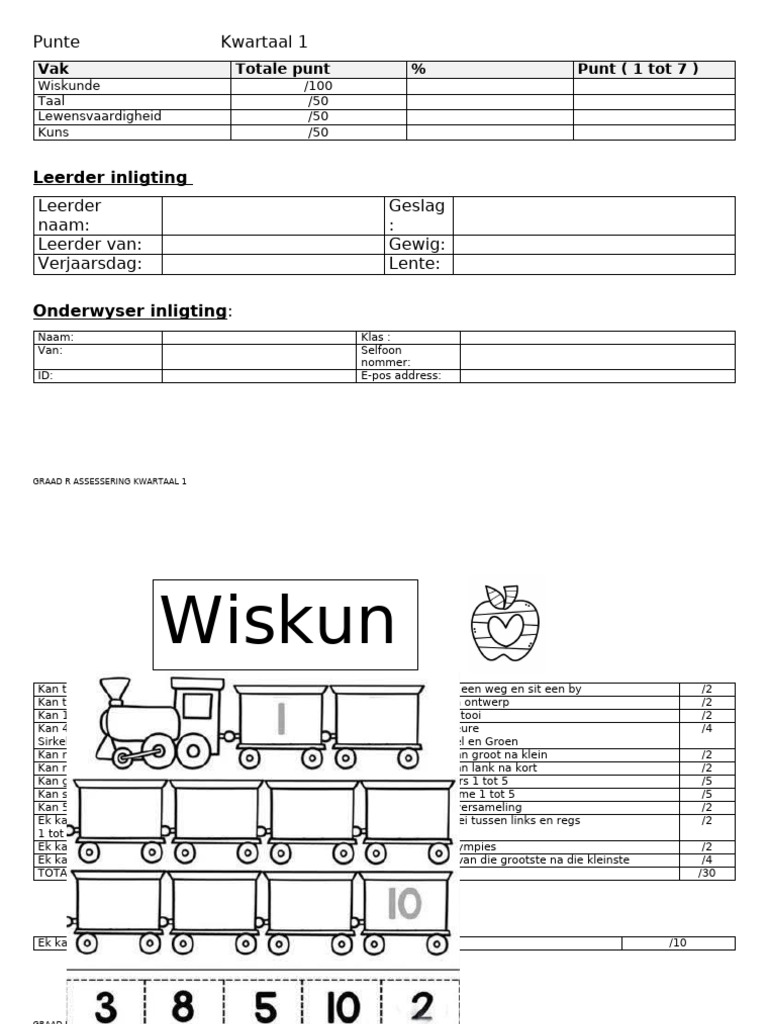 Assessering Kwartaal 1 Graad R | PDF