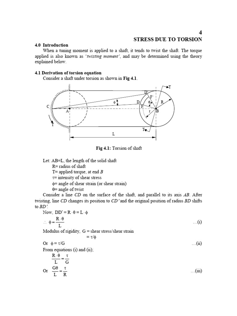 Torsion in Shafts: Shear Stress Analysis | PDF | Torque | Stress ...