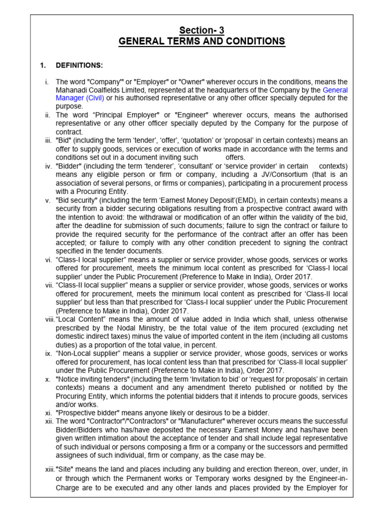 General Terms and Conditions for Bidders | PDF | Insurance ...