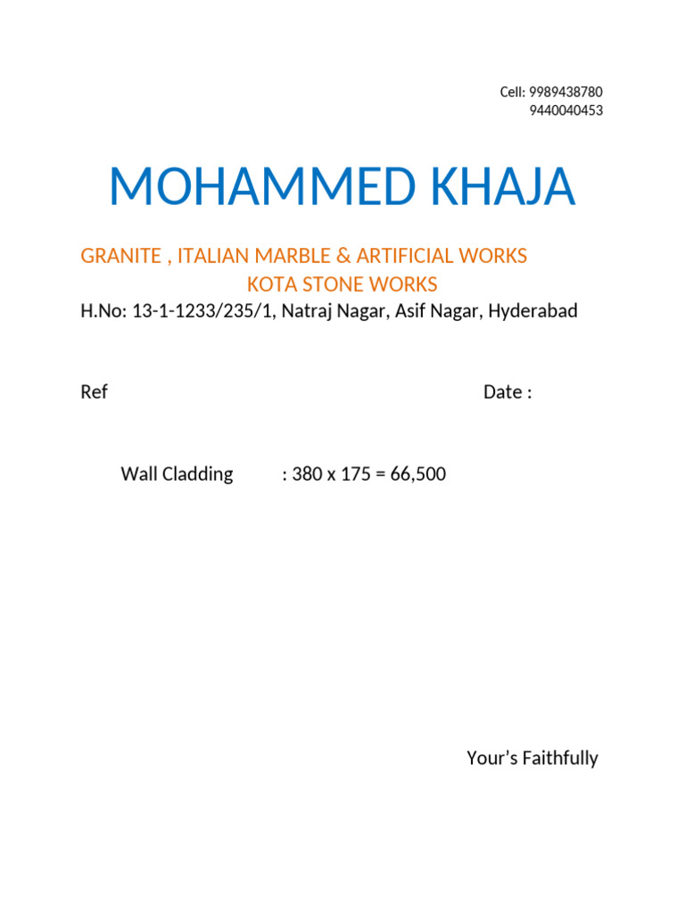 Wall Cladding Quotation - Hyderabad | PDF