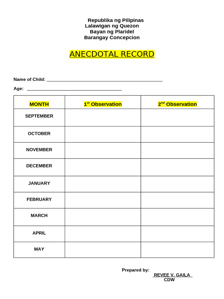 Child Development Observation Record | PDF