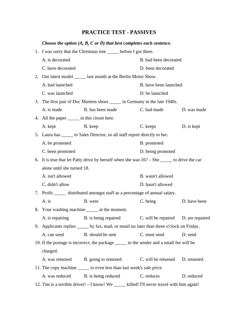 Passive Voice Practice Test | PDF