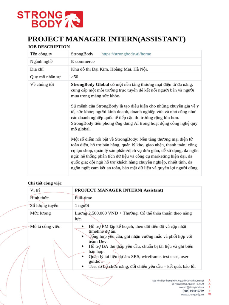 JD Project Manager Intern | PDF