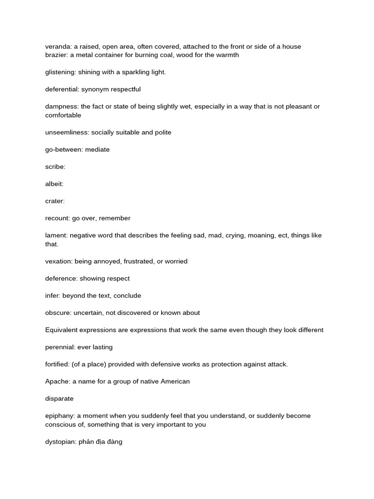 Vocabulary Definitions and Synonyms Guide | PDF