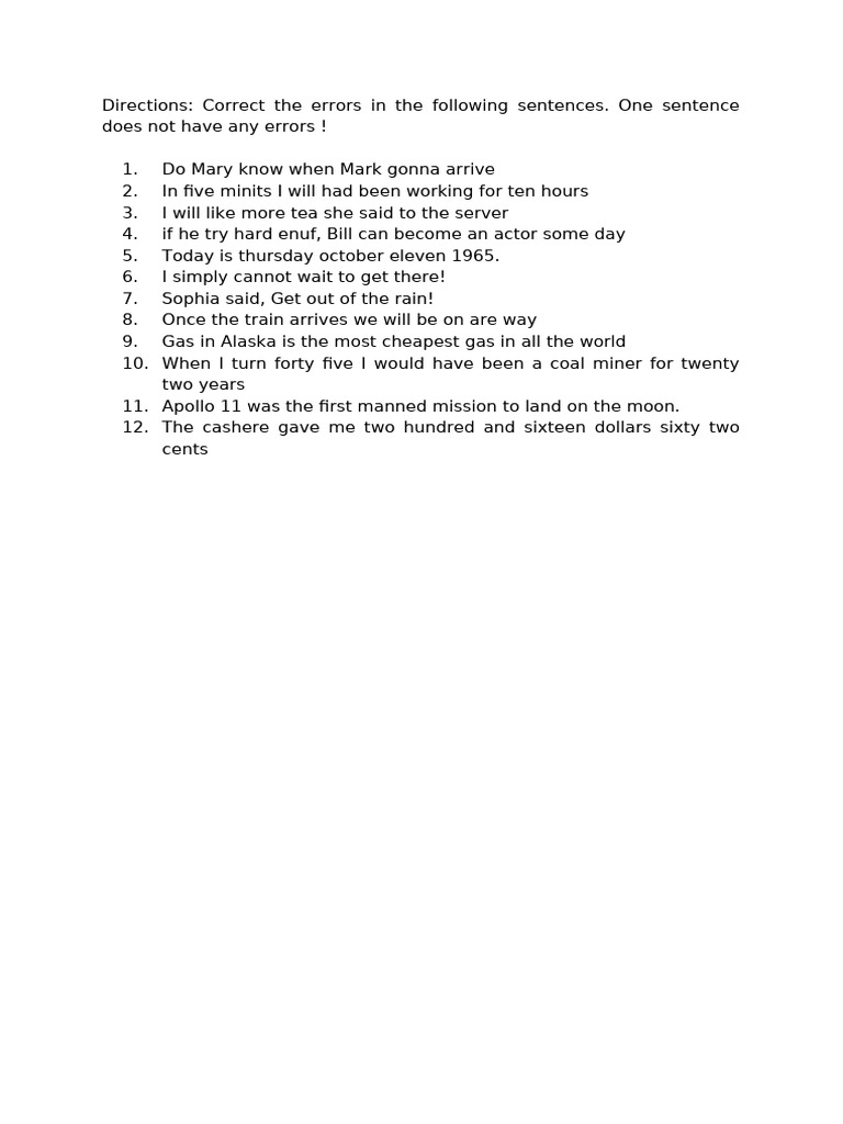 Sentence Error Correction Exercise | PDF