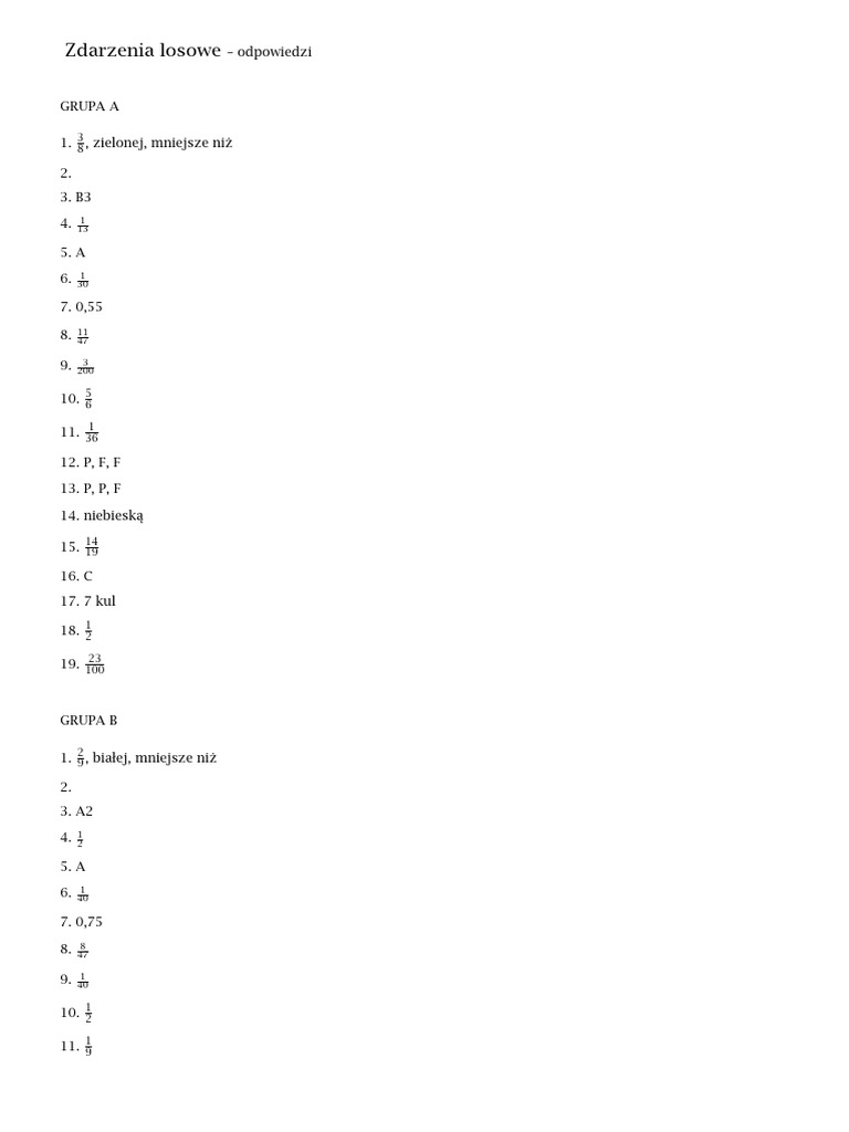 8.4.zdarzenia Losowe Klucz | PDF