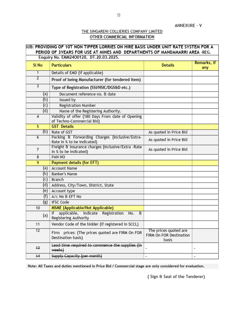 Hire of 10T Non-Tipper Lorries for SCCL | PDF | Payments