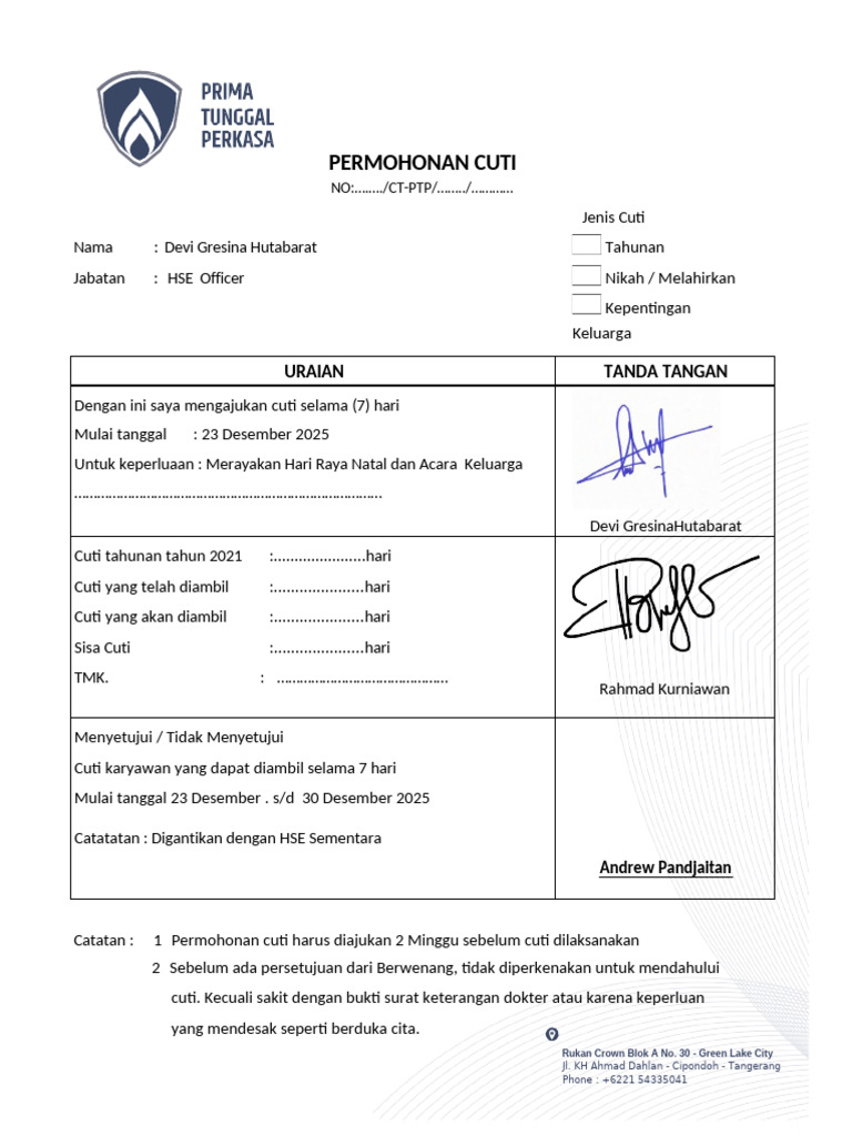 Salin4 Form Cuti PTP (1) 1 | PDF