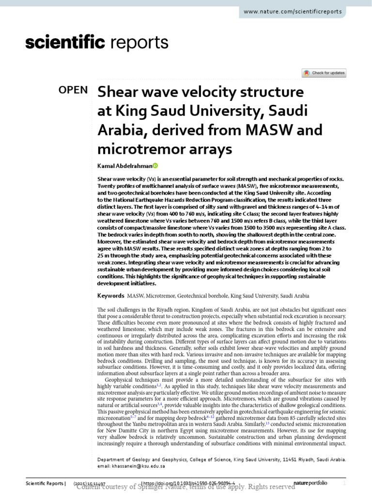 Shear Wave Velocity at King Saud University | PDF | Geotechnical ...