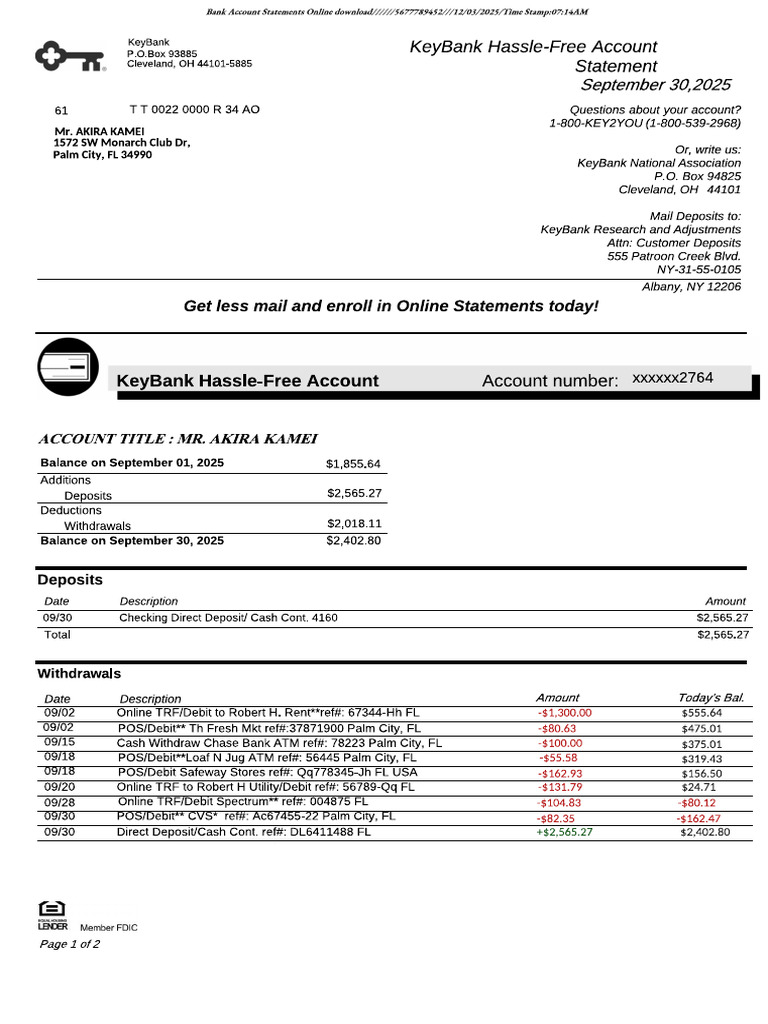 3 Months Bank Statement | PDF