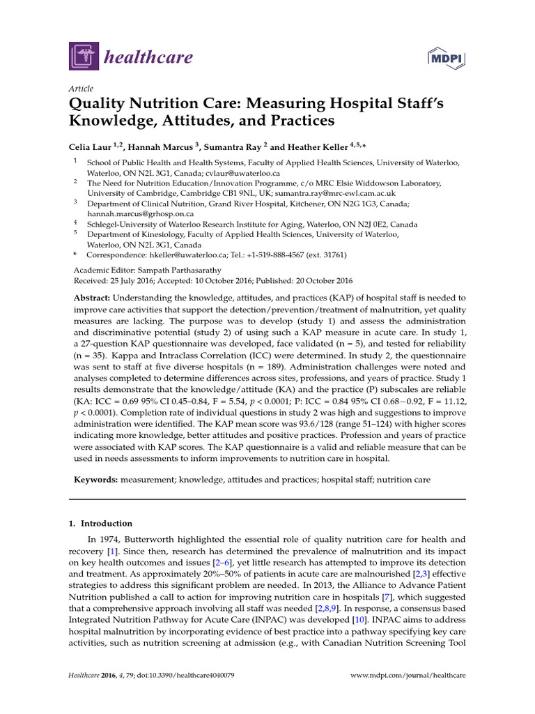 Hospital Staff Nutrition KAP Assessment | PDF | Health Care
