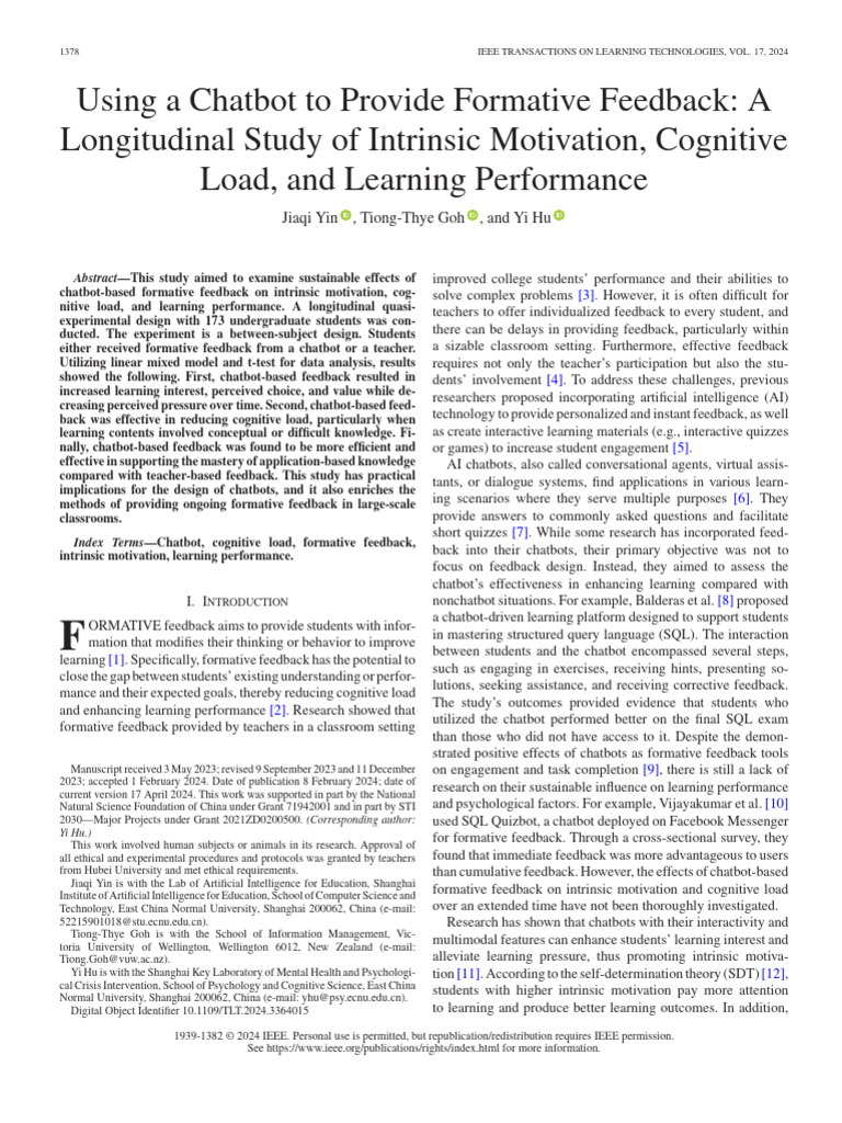 Chatbot Feedback's Impact on Learning | PDF | Cognition | Cognitive Science