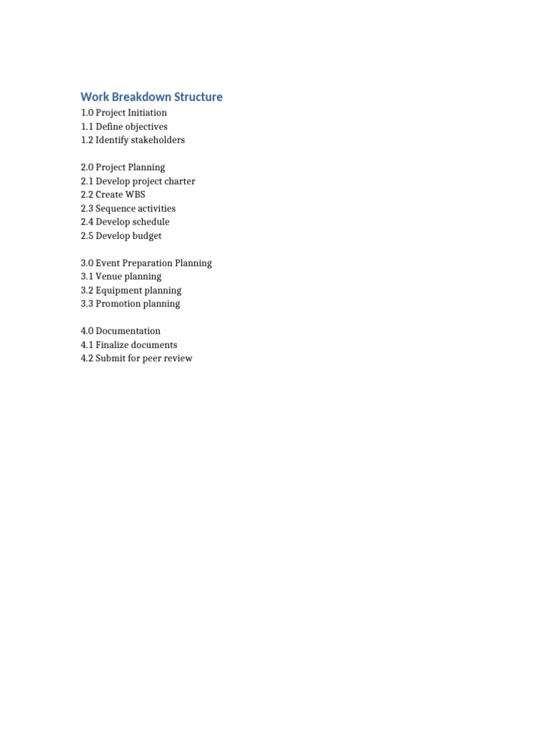 Work Breakdown Structure for Projects | PDF
