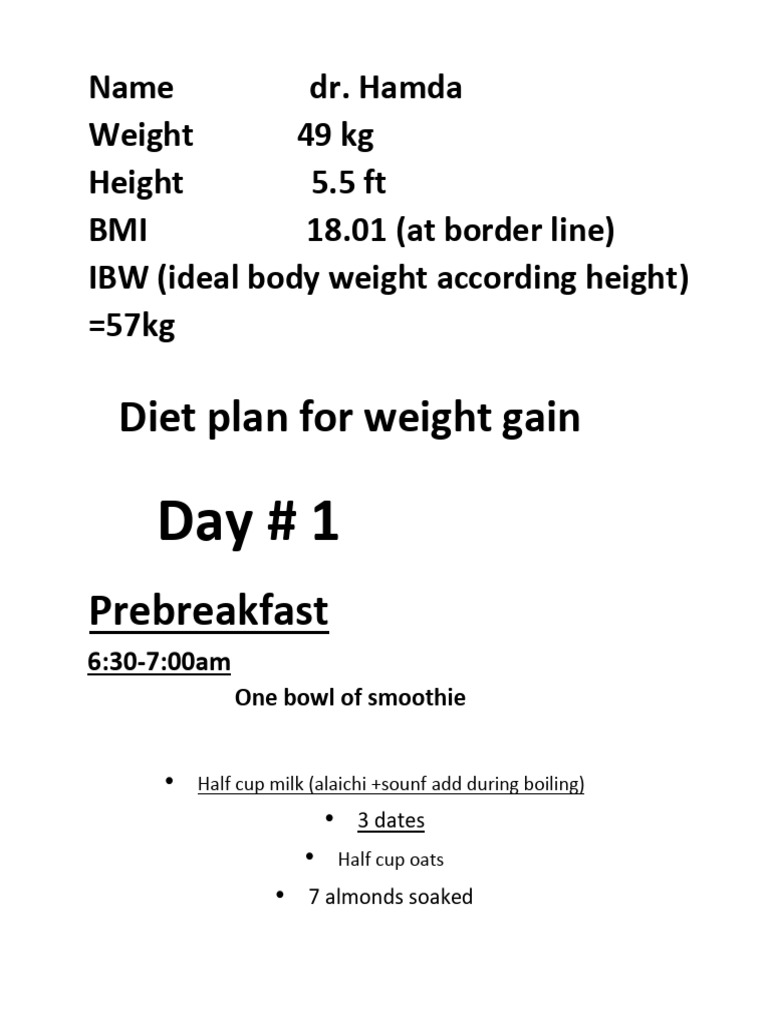 7-Day Weight Gain Diet Plan | PDF | Lunch | Fruit Preserves