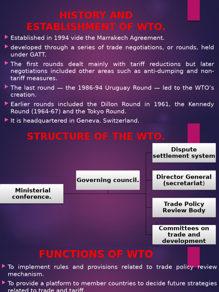 Overview of WTO History and Functions | PDF | World Trade Organization ...