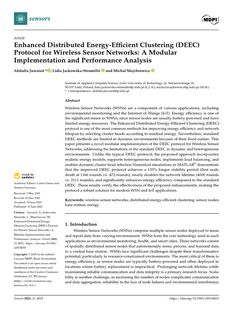 Enhanced DEEC Protocol for WSNs | PDF | Wireless Sensor Network ...
