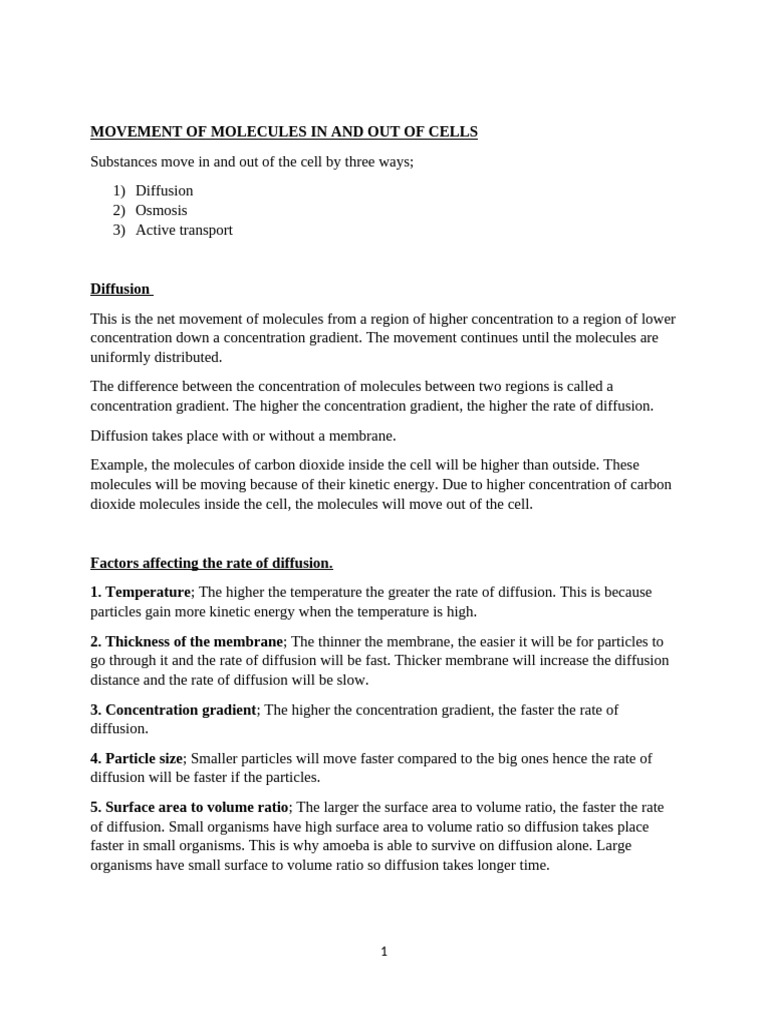 Cell Molecule Movement: Diffusion, Osmosis, Active Transport | PDF ...