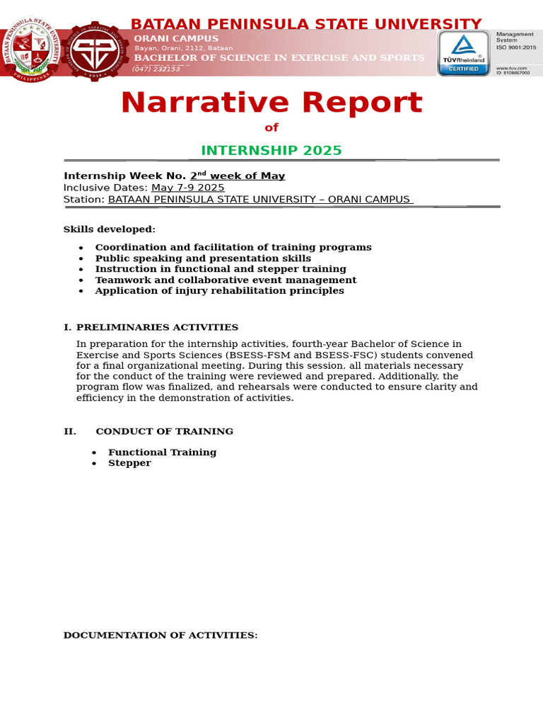 Internship Report: BSESS Training 2025 | PDF