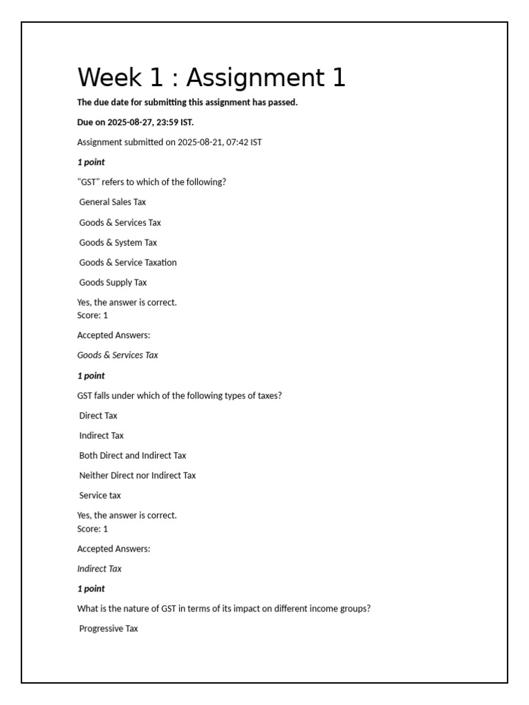 GST Assignment Overview and Answers | PDF | Taxes | Prices