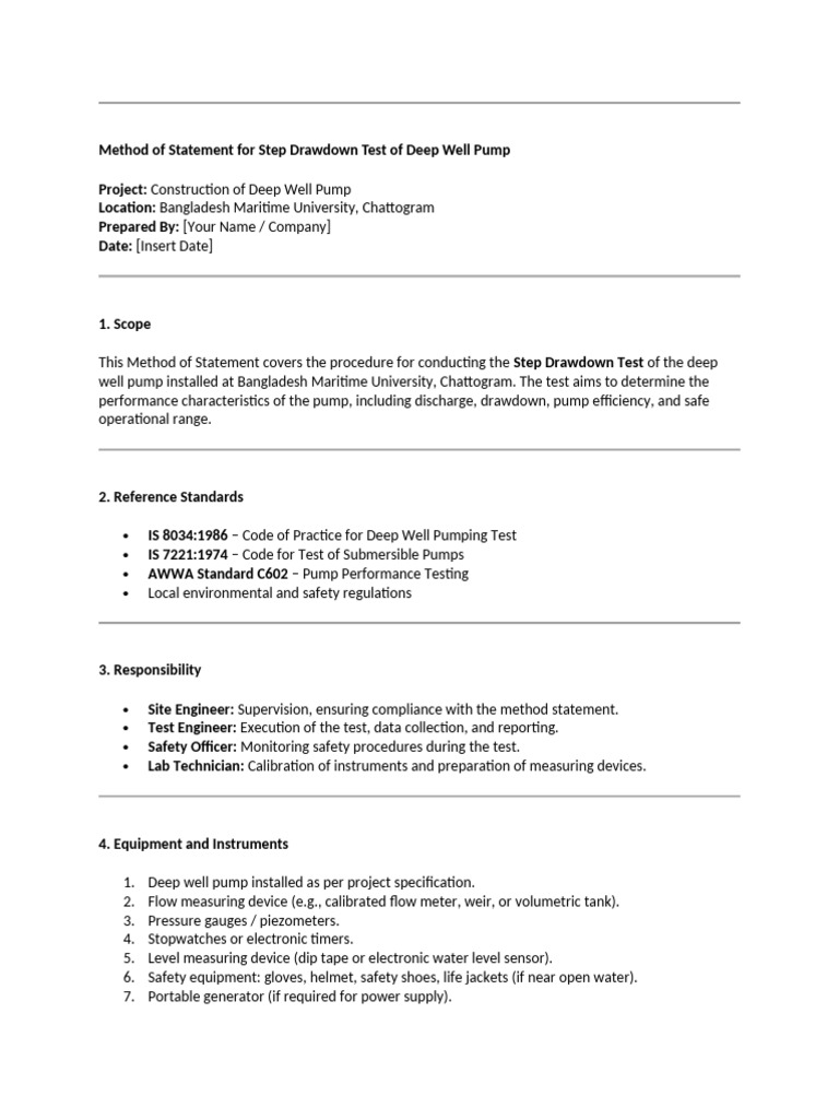 Step Drawdown Test Method for Deep Well Pump | PDF | Pump | Instrumentation