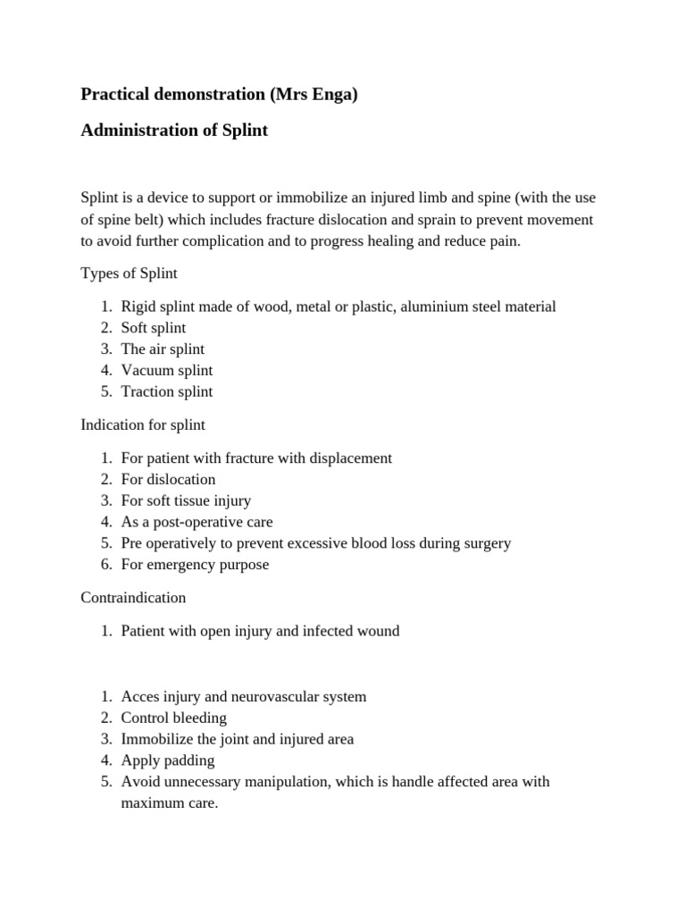 Splint Administration Guide for Nurses | PDF
