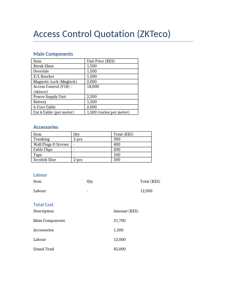 Access Control Quotation Final With Total Table | PDF