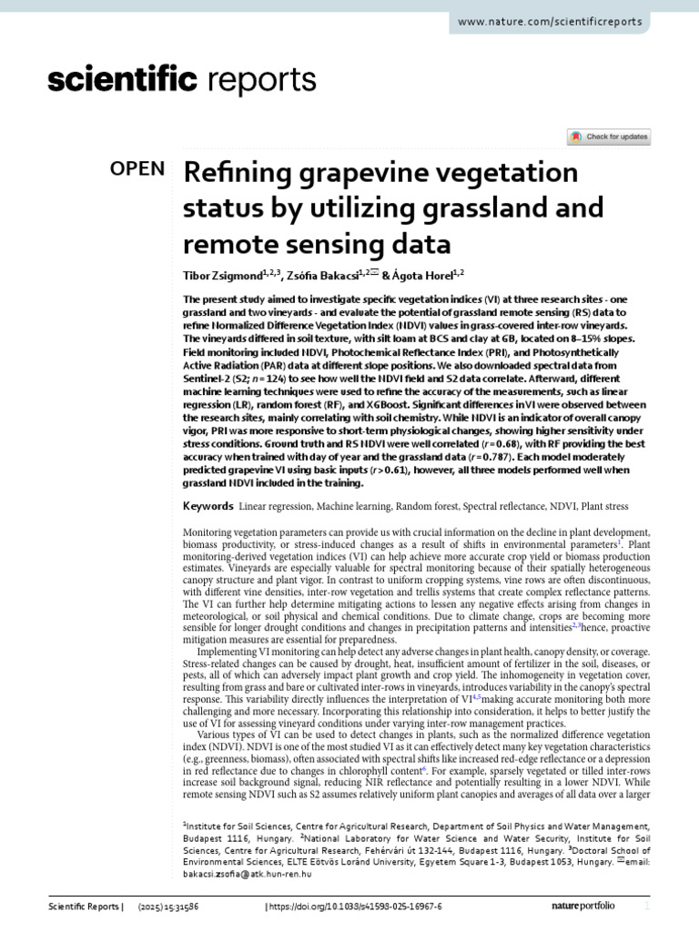 Refining Grapevine Vegetation Status by Utilizing Grassland and Remote ...