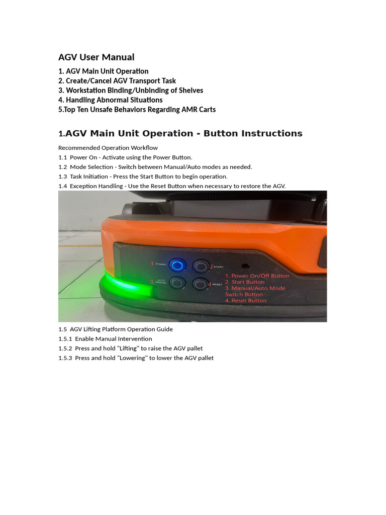 AGV User Manual and Safety Guide | PDF