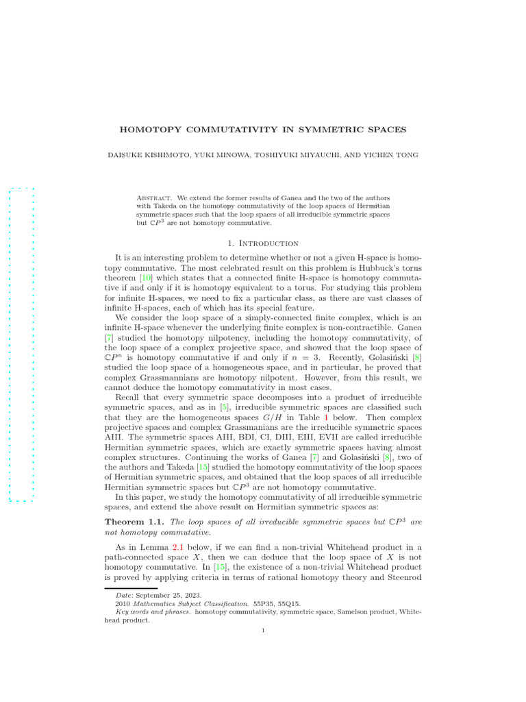 Homotopy Commutativity in Symmetric Spaces | PDF | Topological Spaces ...