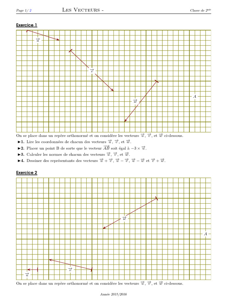 Exercices sur les vecteurs en 2nde | PDF | Algèbre linéaire | Algèbre