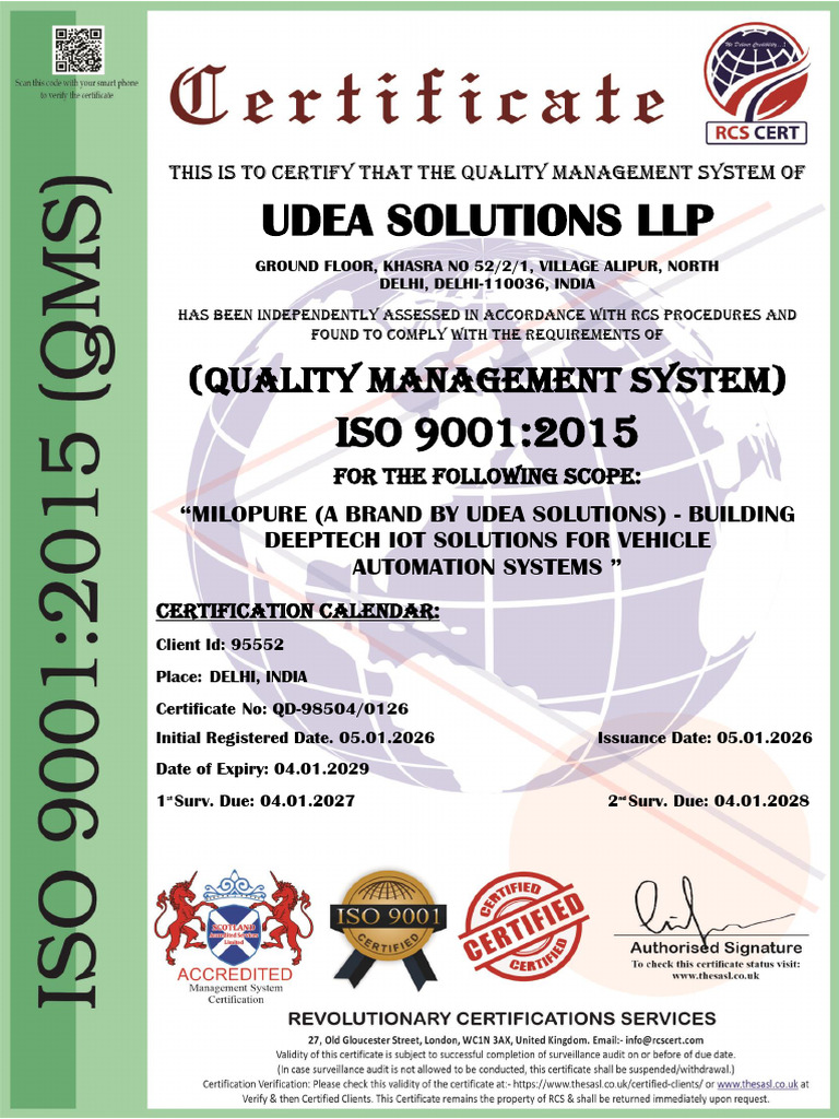 Udea Solutions LLP - 9001 - Rcs | PDF