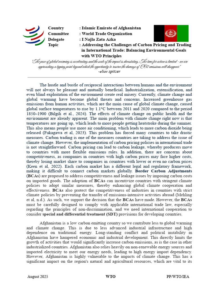 WTO - Islamic Emirate of Afghanistan | PDF | Climate Change | Climate ...
