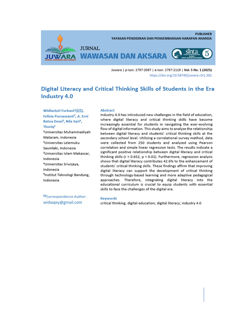 Digital Literacy & Critical Thinking in Education | PDF | Statistical ...