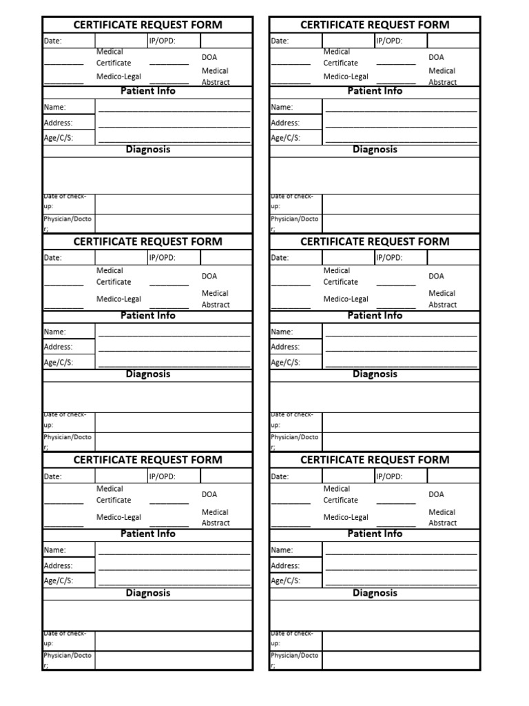 Medical Certificate Request Form Template | PDF | Physician | Public ...