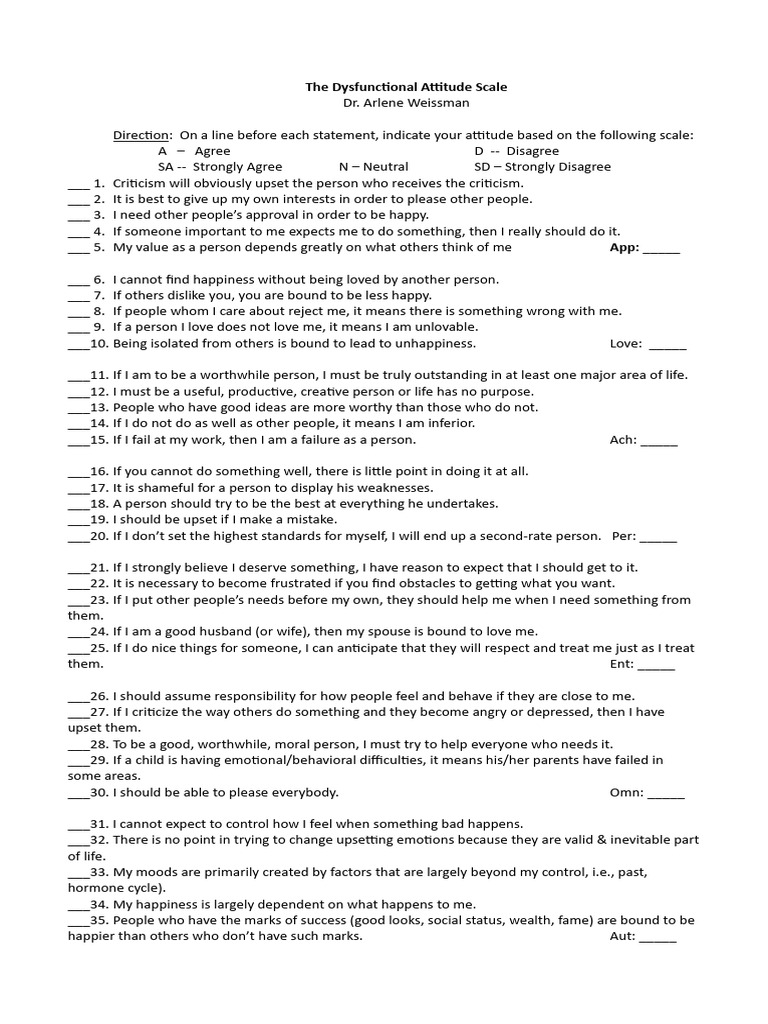 Dysfunctional Attitude Scale Assessment | PDF | Rational Emotive ...
