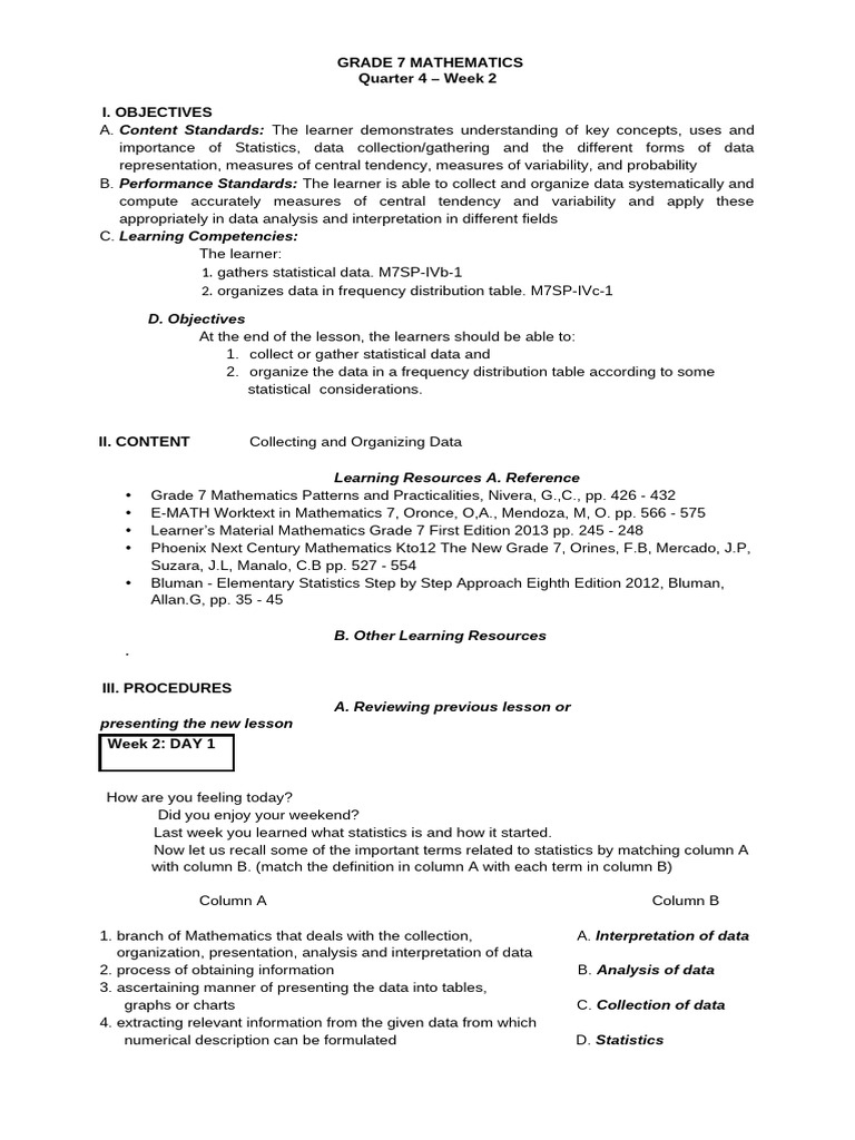 Grade 7 Statistics: Data Collection & Organization | PDF | Statistics ...