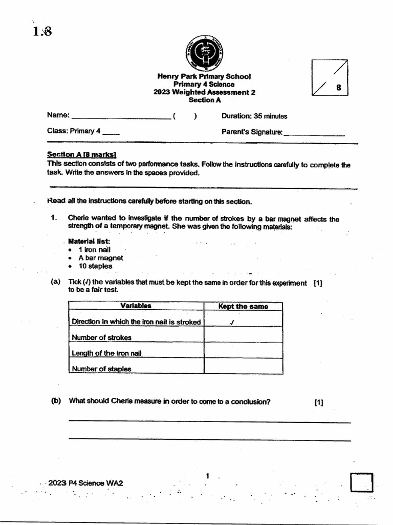 P4 Science 2023 WA2 Henrypark | PDF