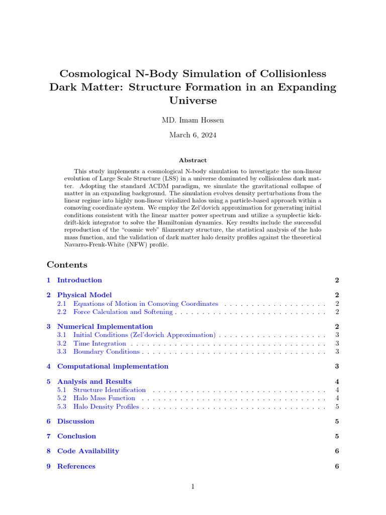 Cosmological N Body Simulation of Collisionless Dark Matter | PDF ...