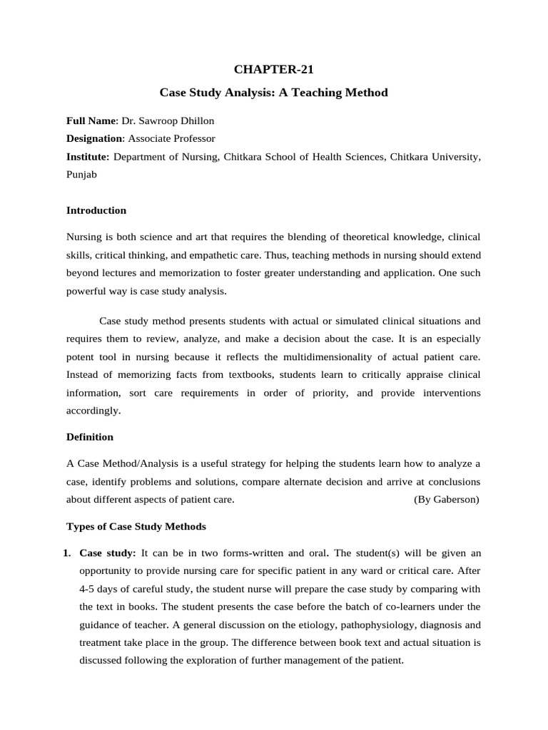 Case Study Analysis in Nursing Education | PDF | Learning | Teaching Method