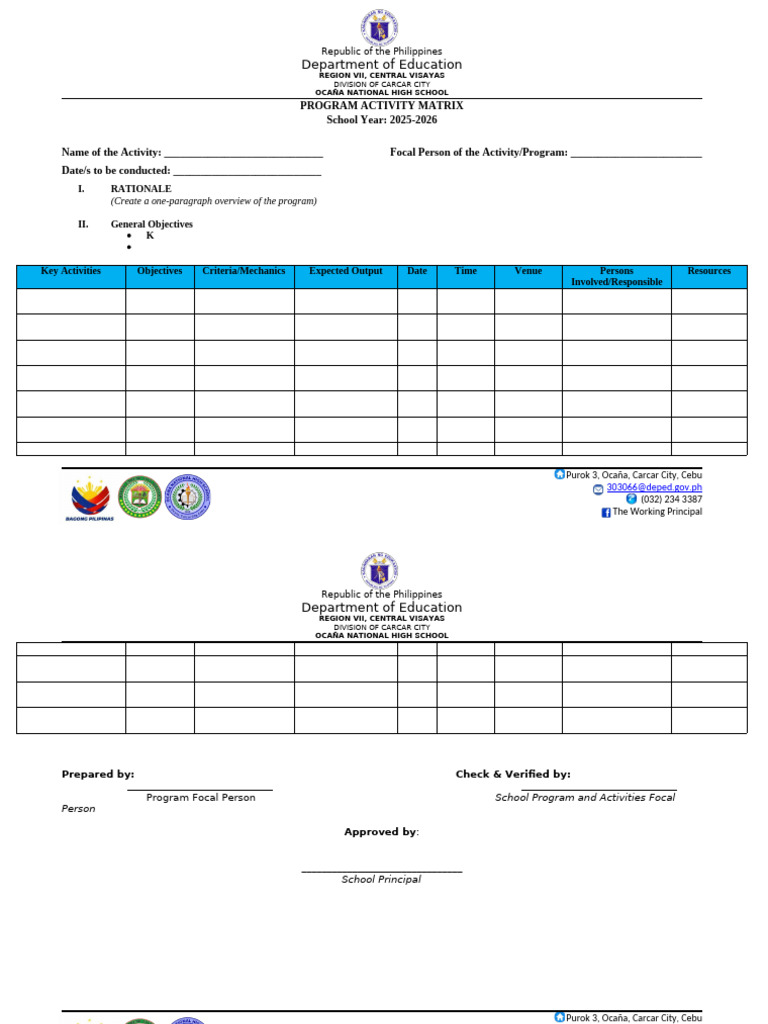 Ocaña National High School Activity Matrix | PDF