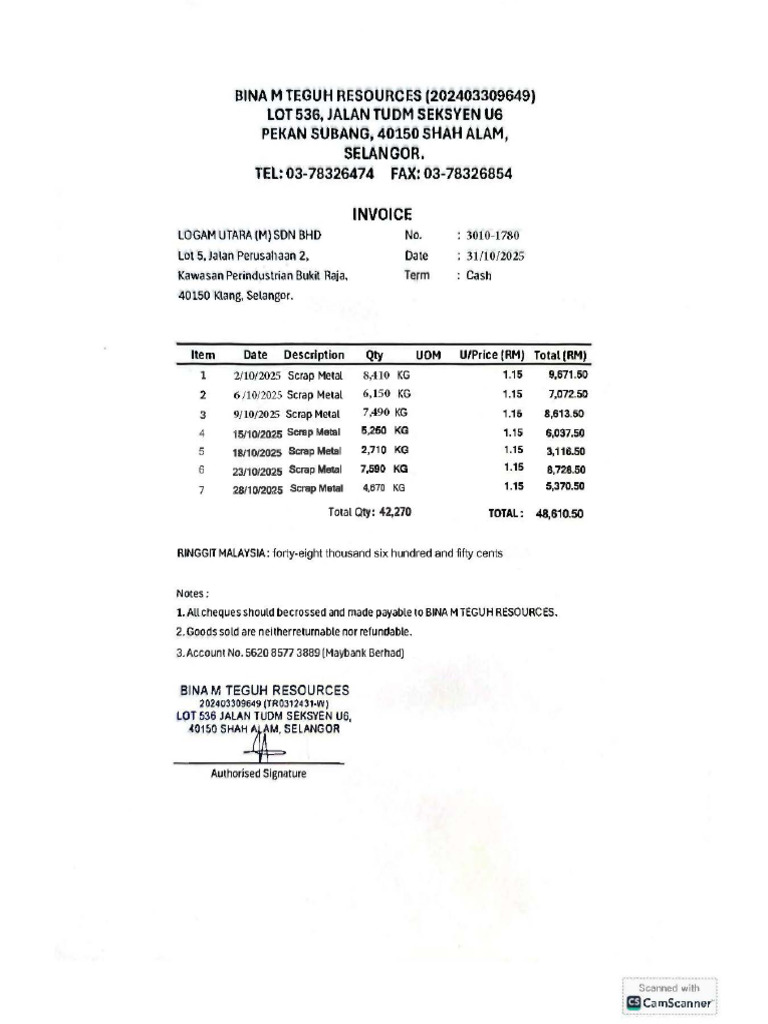 Bina M Teguh Oct Invoice | PDF