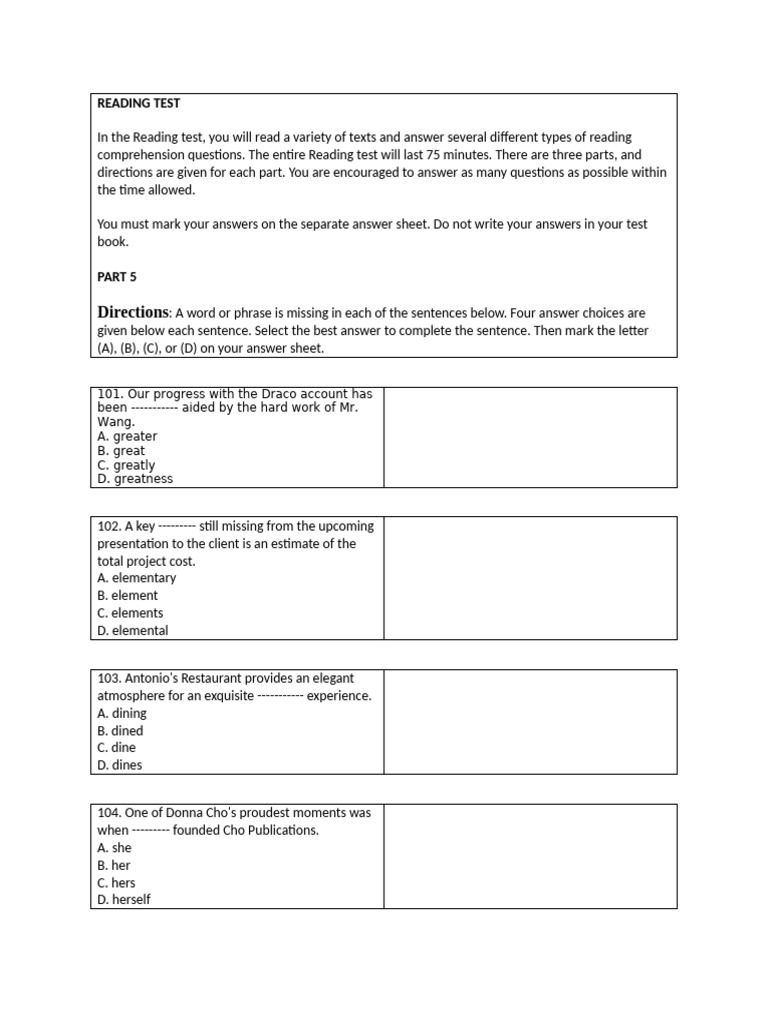 Reading Comprehension Test Guide | PDF | Newspapers | Human Resources