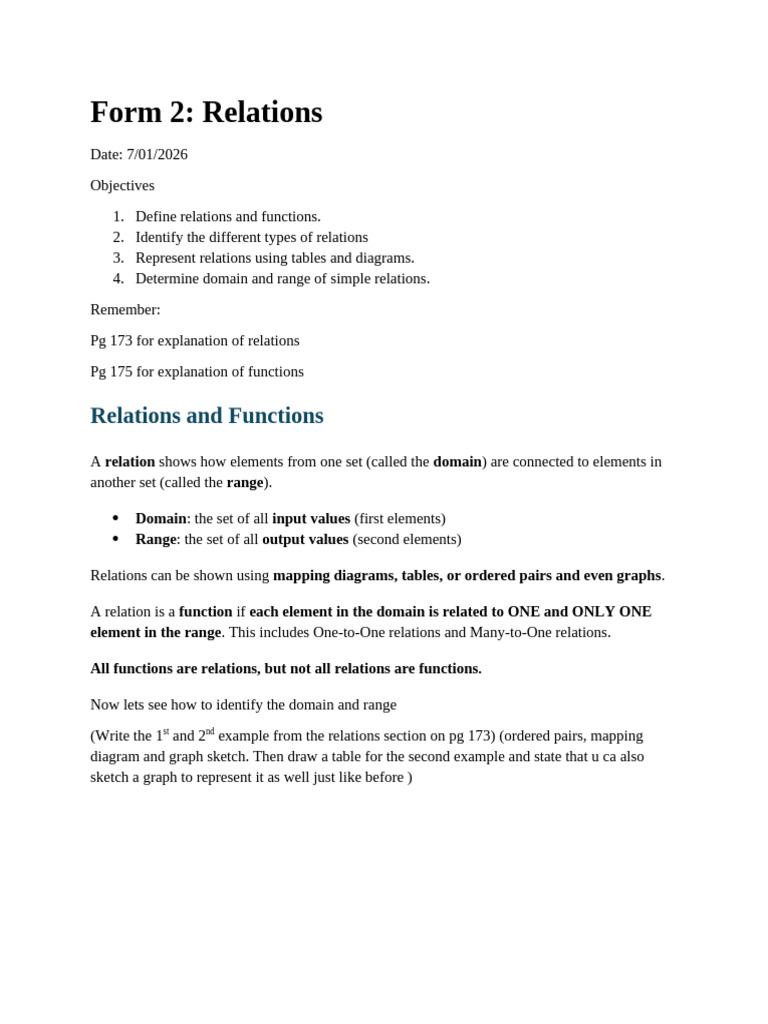 Functions and Relations Form 2 | PDF | Function (Mathematics ...