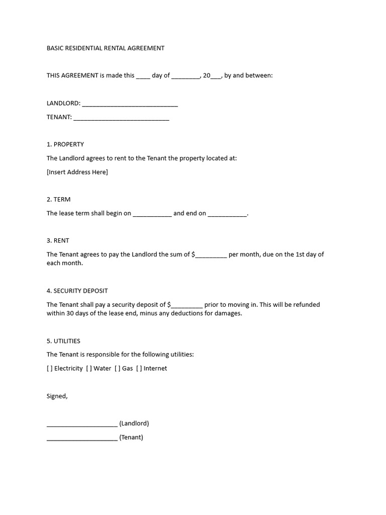 Basic Residential Rental Agreement Template | PDF | Landlord | Lease
