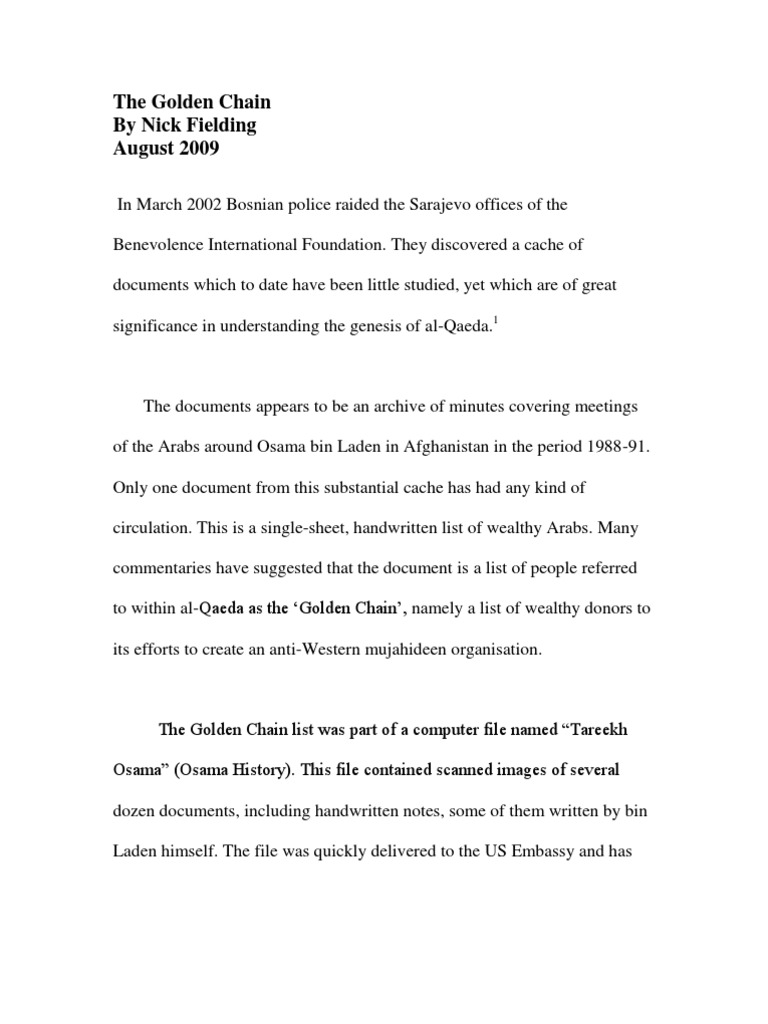 Al Qaeda Origins And The Golden Chain Download Free Pdf Al Qaeda